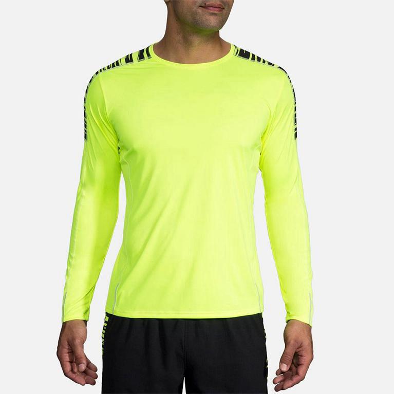 Brooks Nightlife - Mens Long Sleeve Running Shirt - Yellow (17258CZVT)